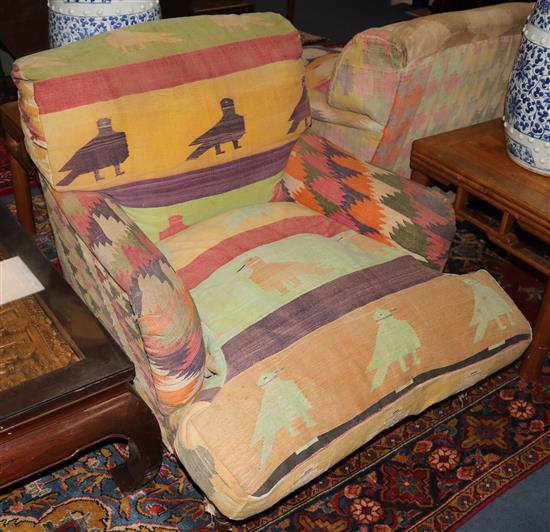 A pair of Kilim upholstered armchairs